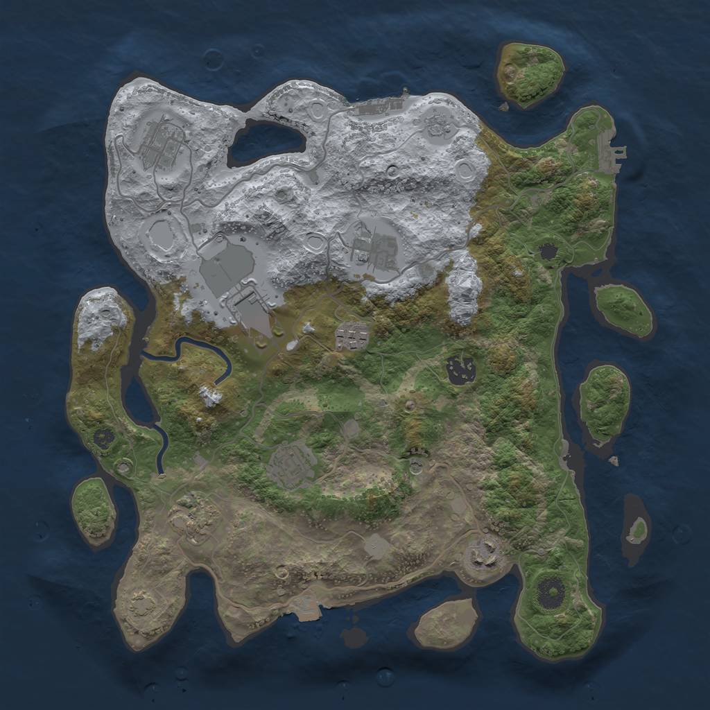 Rust Map: Procedural Map, Size: 3500, Seed: 83214093, 16 Monuments