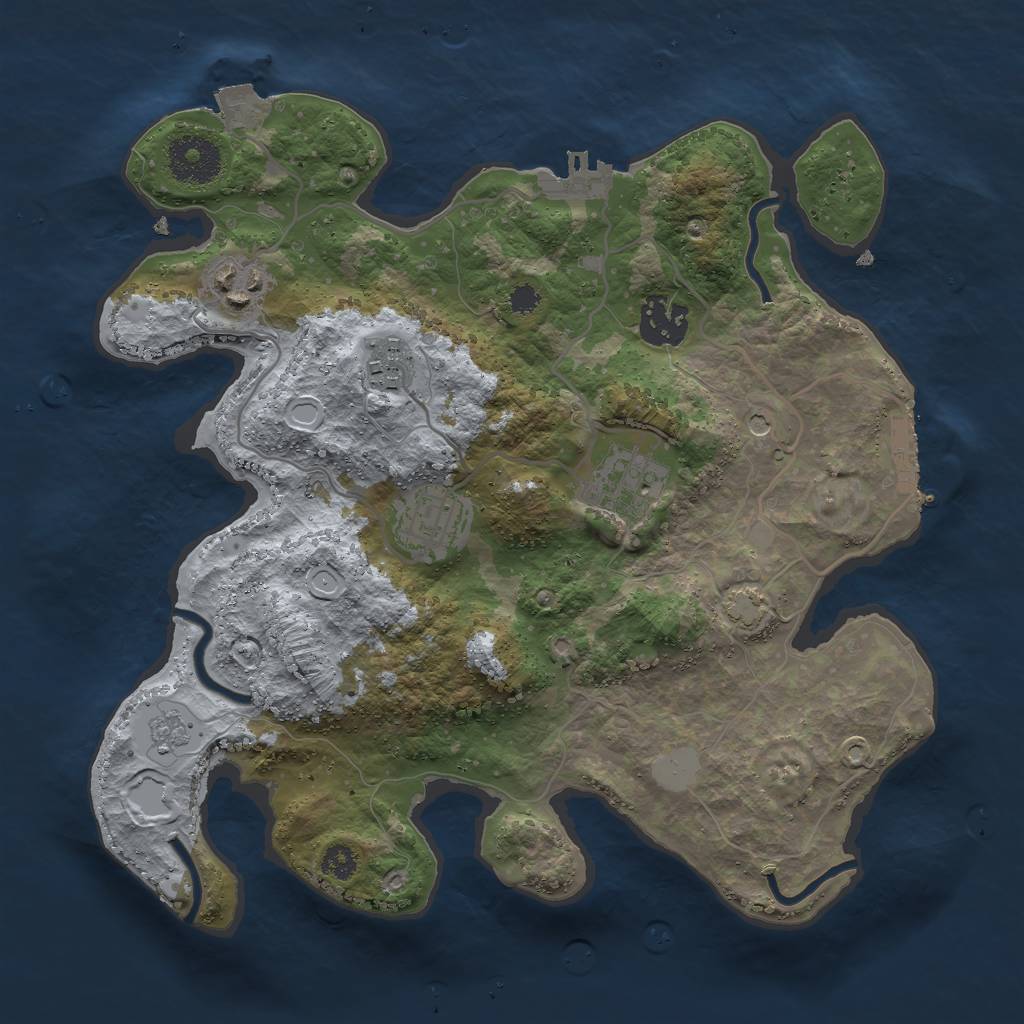 Rust Map: Procedural Map, Size: 3000, Seed: 2129222871, 13 Monuments