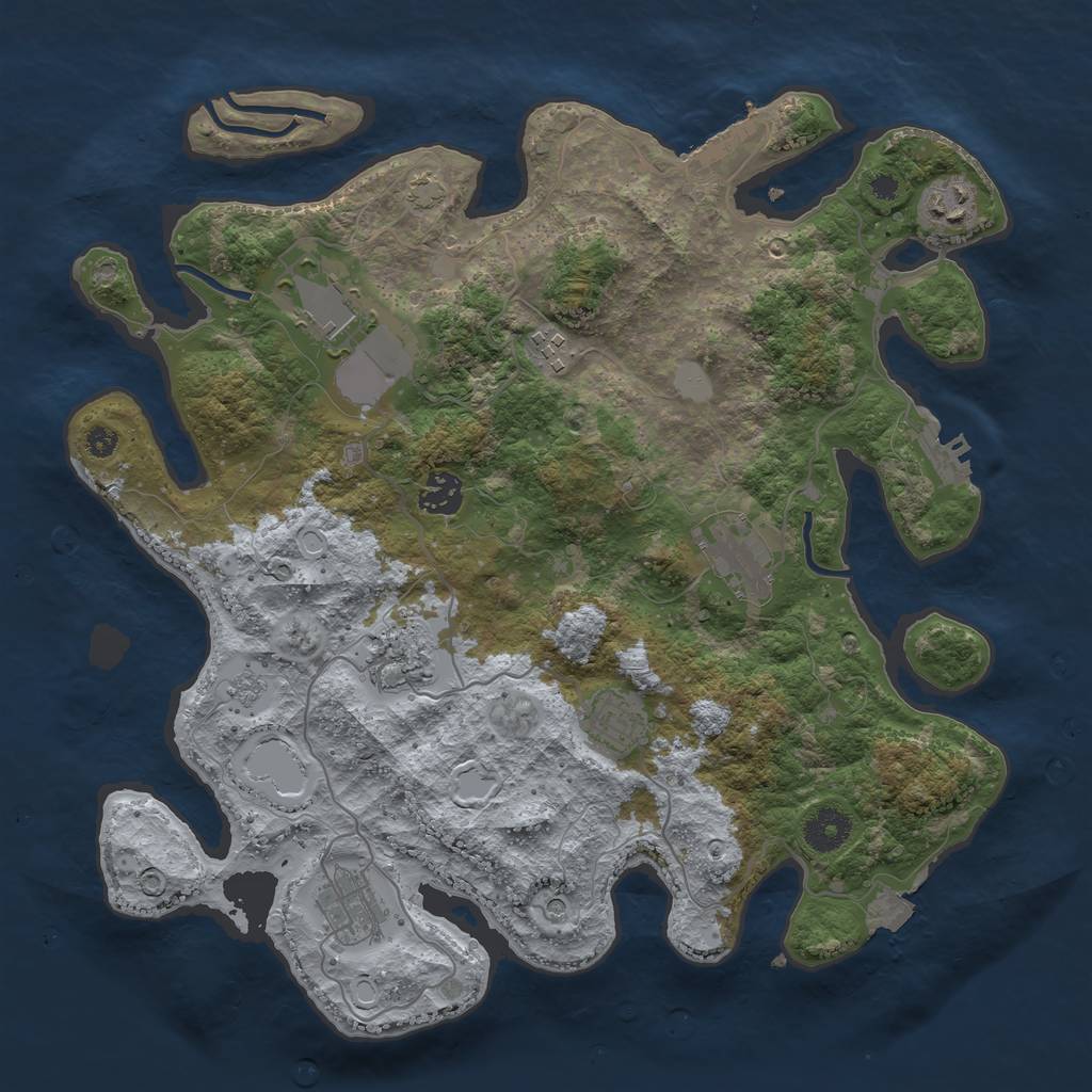 Rust Map: Procedural Map, Size: 3650, Seed: 2097228860, 16 Monuments
