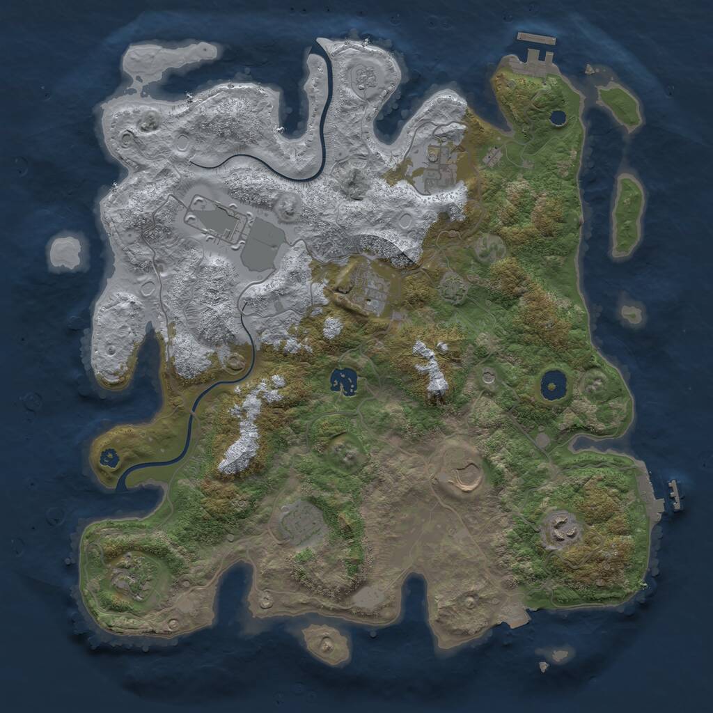 Rust Map: Procedural Map, Size: 3750, Seed: 1406900473, 14 Monuments