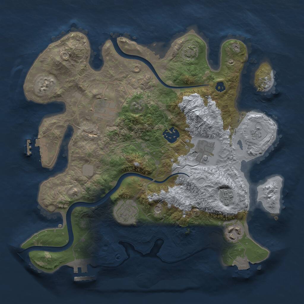 Rust Map: Procedural Map, Size: 3000, Seed: 22843, 12 Monuments