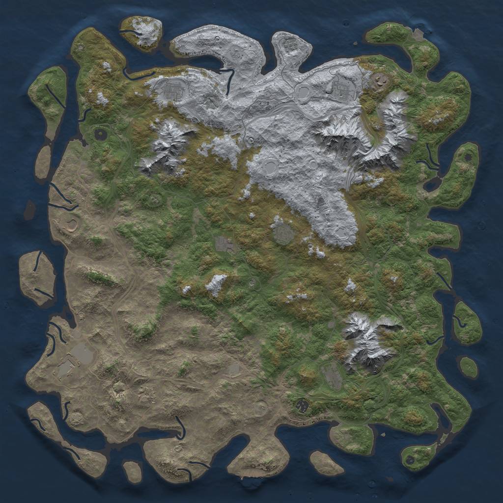 Rust Map: Procedural Map, Size: 6000, Seed: 383036101, 18 Monuments