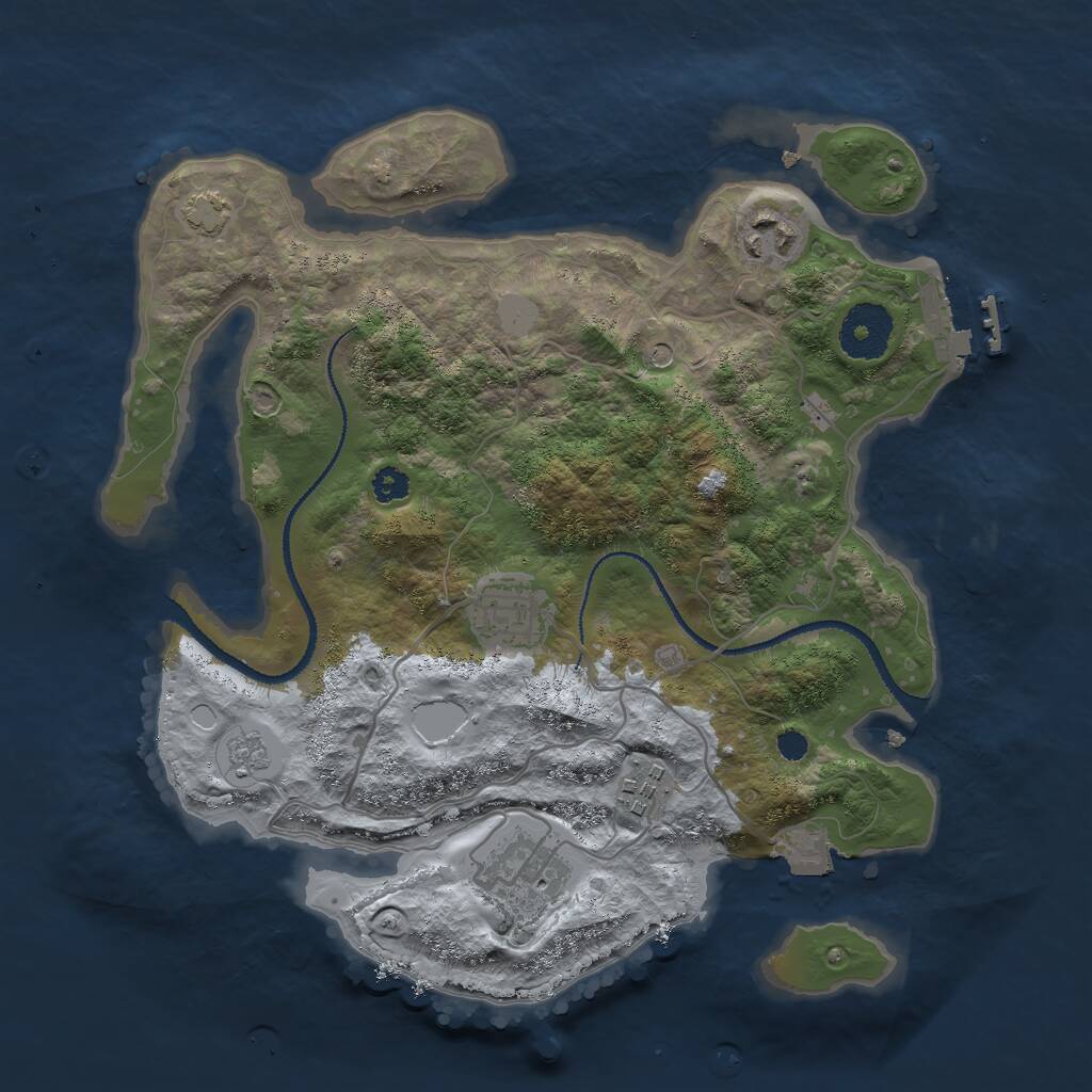 Rust Map: Procedural Map, Size: 3000, Seed: 7646, 9 Monuments