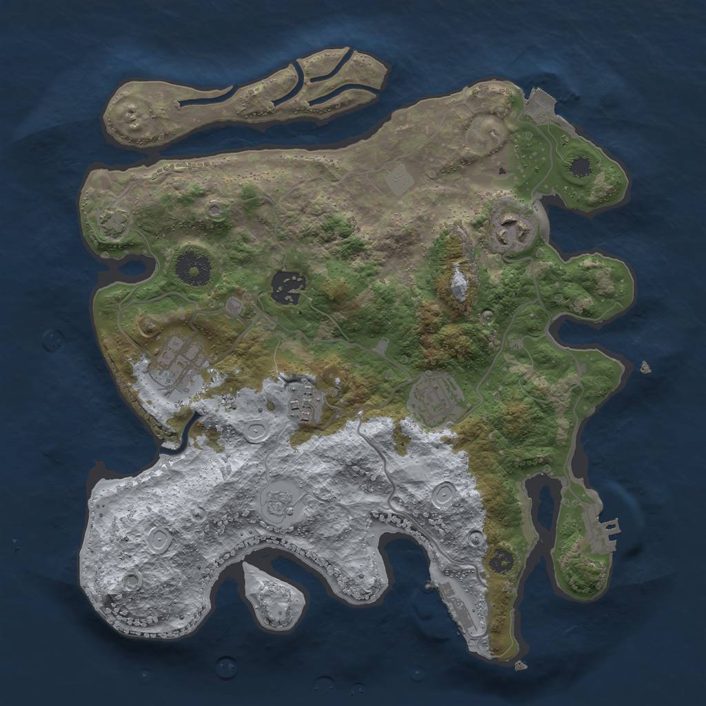 Rust Map: Procedural Map, Size: 3000, Seed: 44042951, 12 Monuments