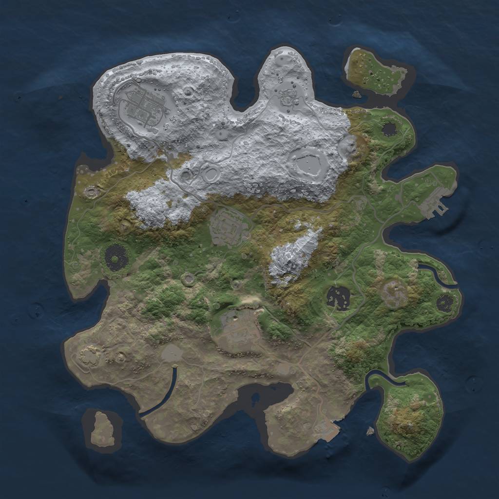 Rust Map: Procedural Map, Size: 3000, Seed: 33445, 10 Monuments