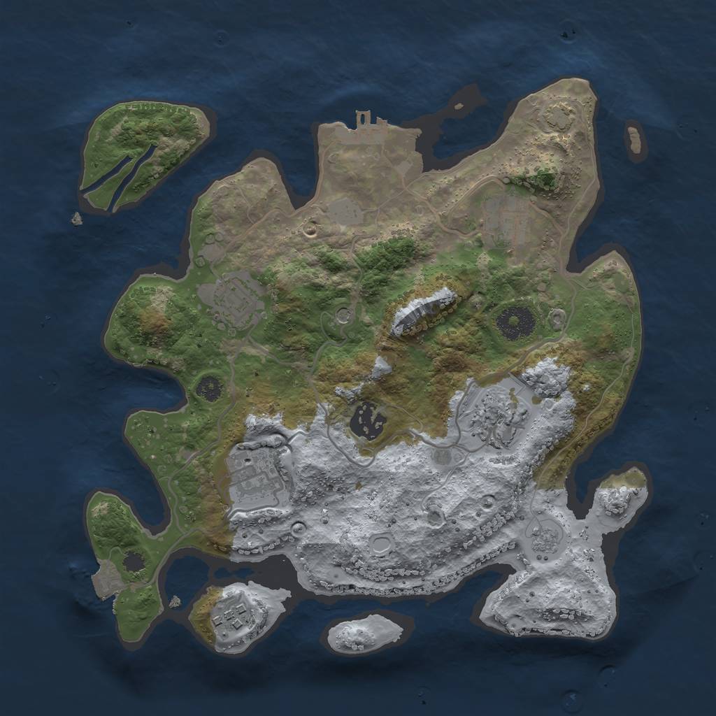 Rust Map: Procedural Map, Size: 3000, Seed: 1055594308, 13 Monuments