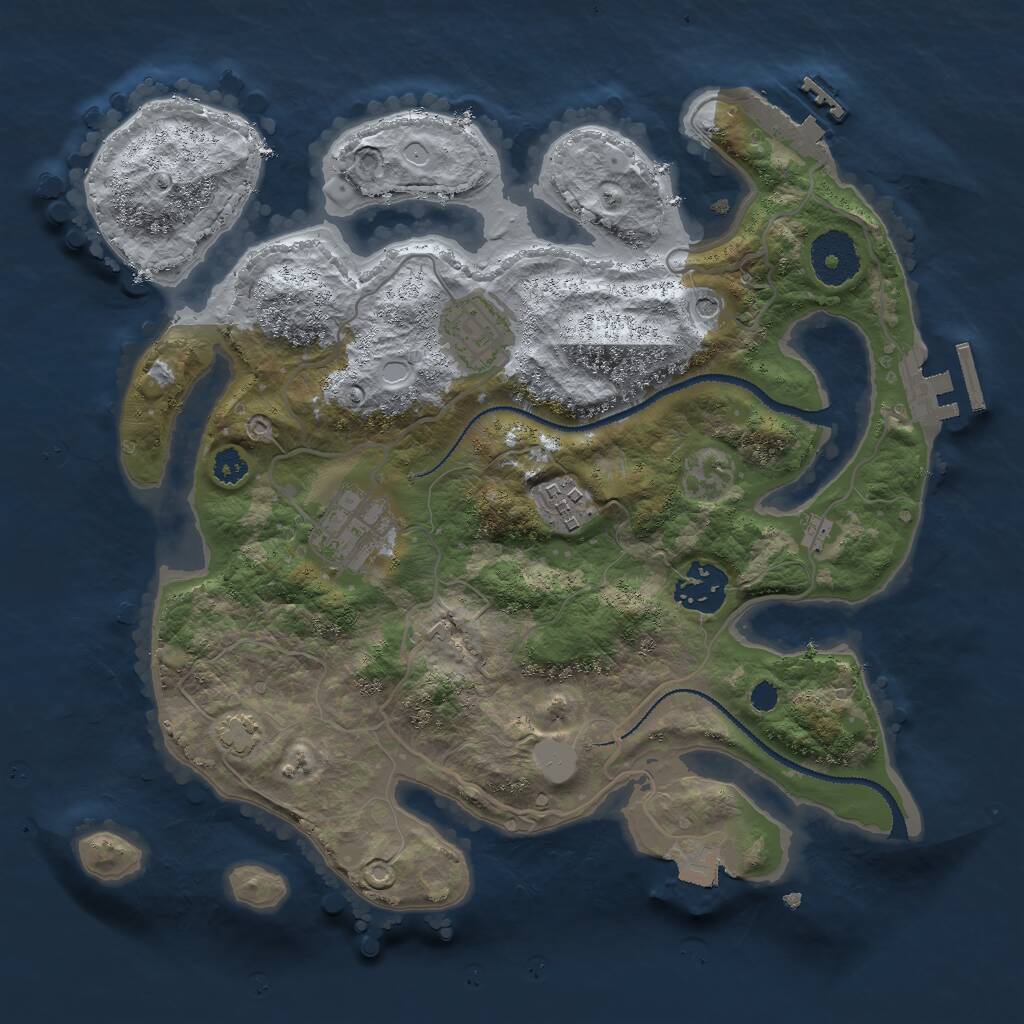 Rust Map: Procedural Map, Size: 3000, Seed: 14607, 9 Monuments