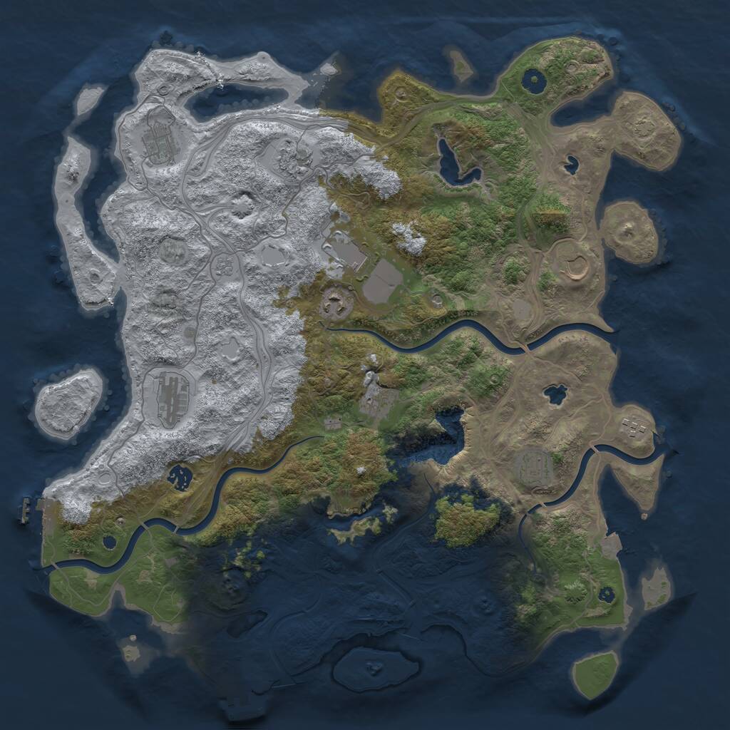 Rust Map: Procedural Map, Size: 4500, Seed: 53463653, 16 Monuments