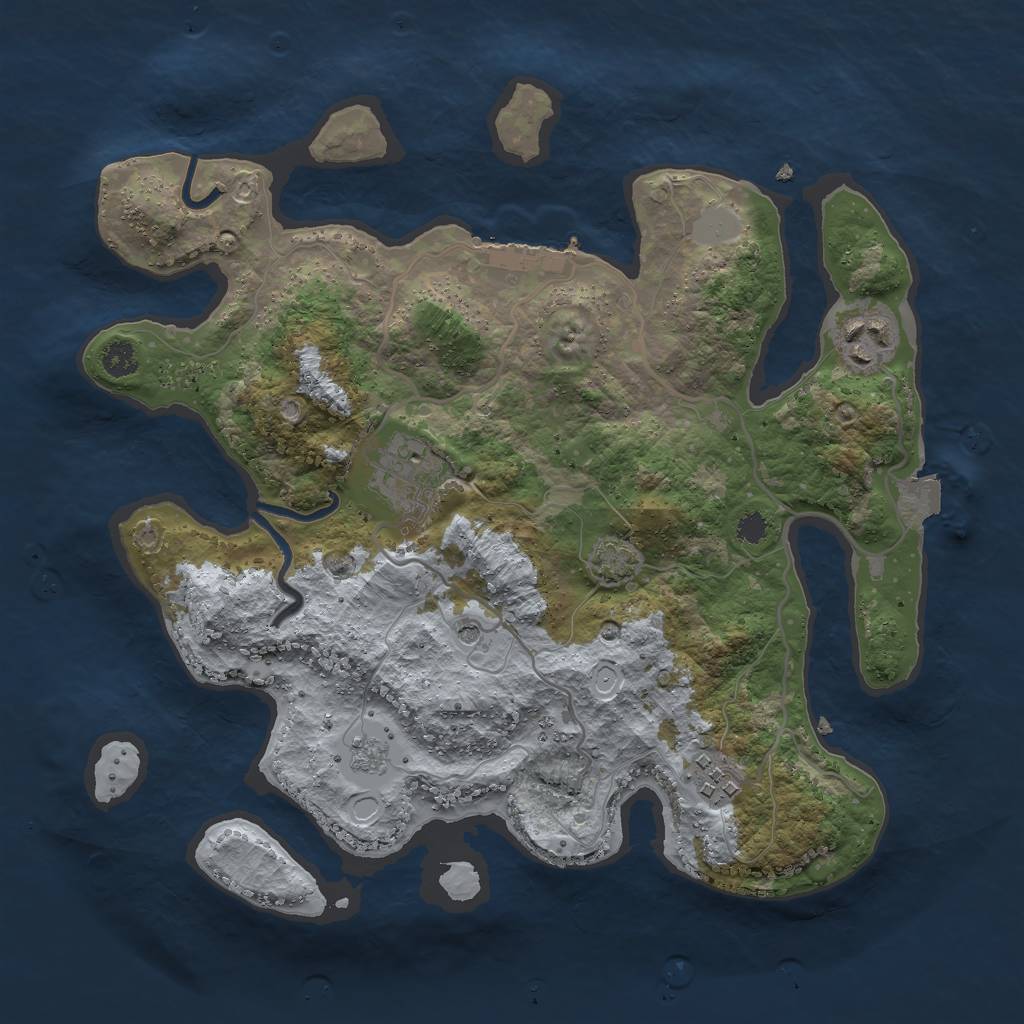 Rust Map: Procedural Map, Size: 3000, Seed: 1597684, 10 Monuments