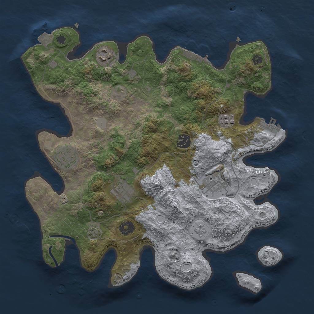 Rust Map: Procedural Map, Size: 3250, Seed: 720365106, 13 Monuments