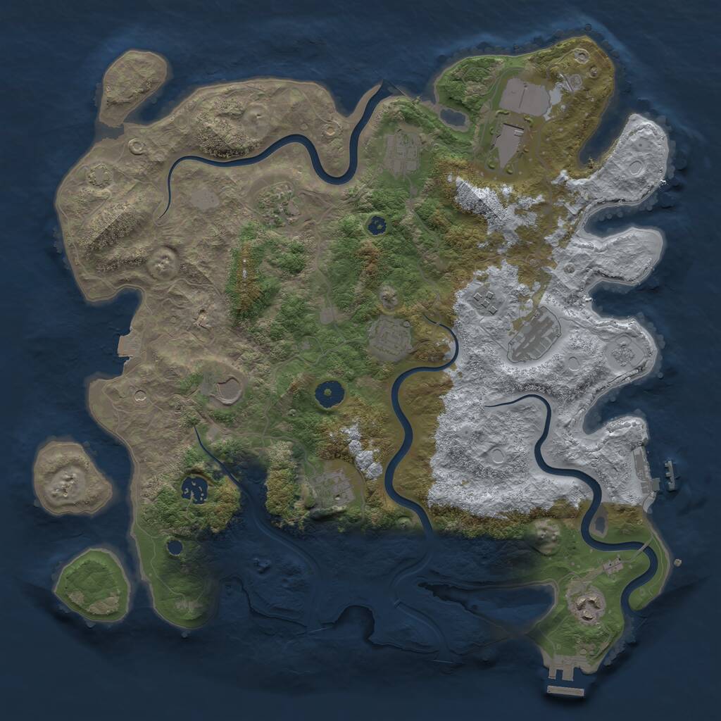 Rust Map: Procedural Map, Size: 3950, Seed: 45004649, 16 Monuments