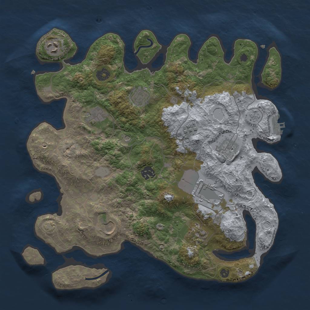 Rust Map: Procedural Map, Size: 3500, Seed: 76073000, 16 Monuments