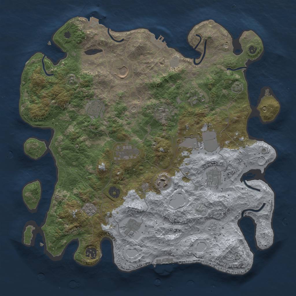 Rust Map: Procedural Map, Size: 3800, Seed: 3459783, 18 Monuments