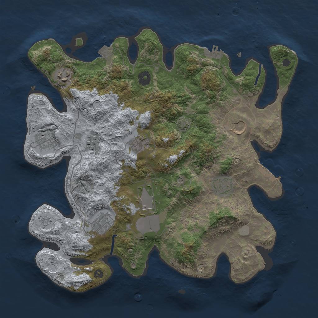 Rust Map: Procedural Map, Size: 3500, Seed: 43191111, 16 Monuments