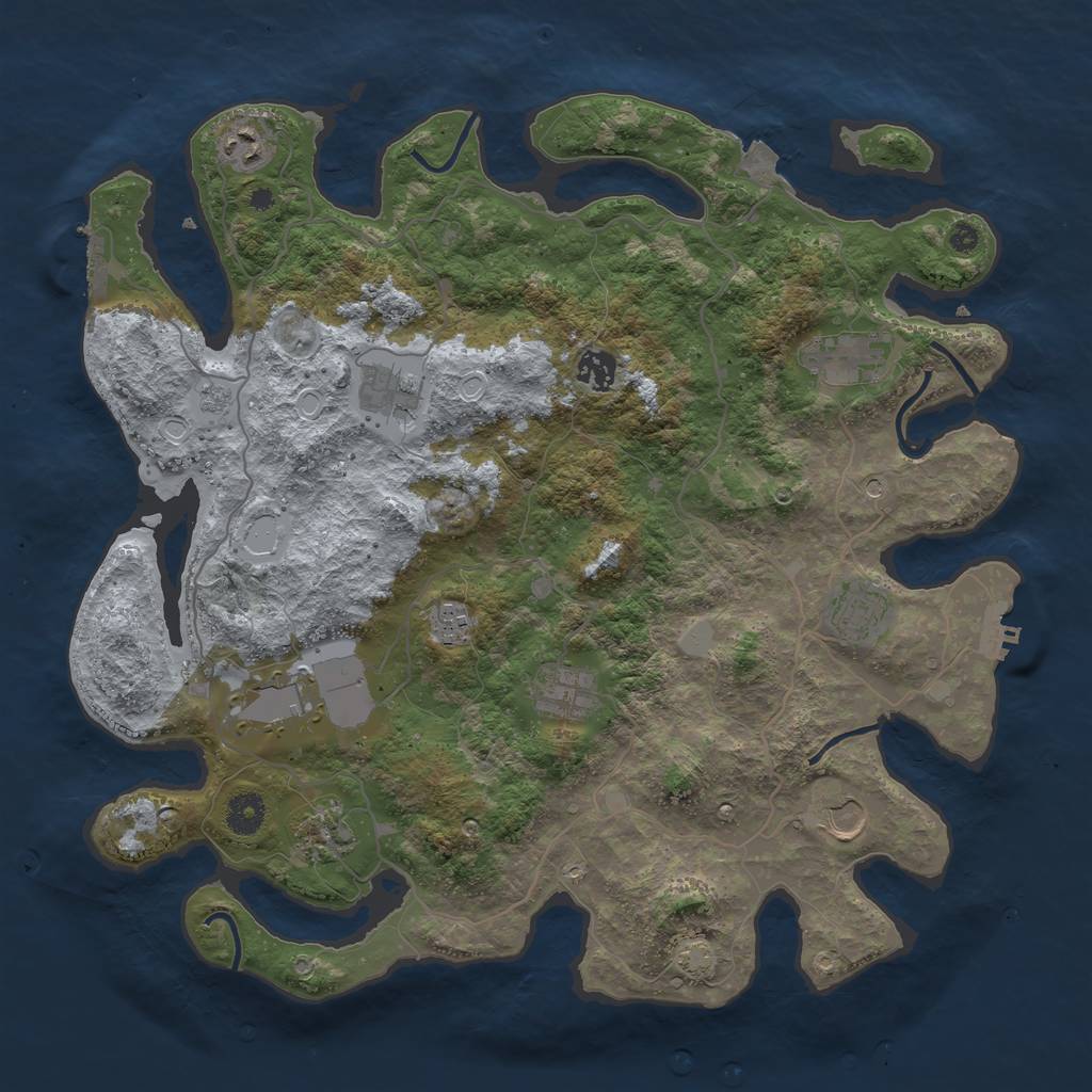 Rust Map: Procedural Map, Size: 4000, Seed: 553168381, 18 Monuments