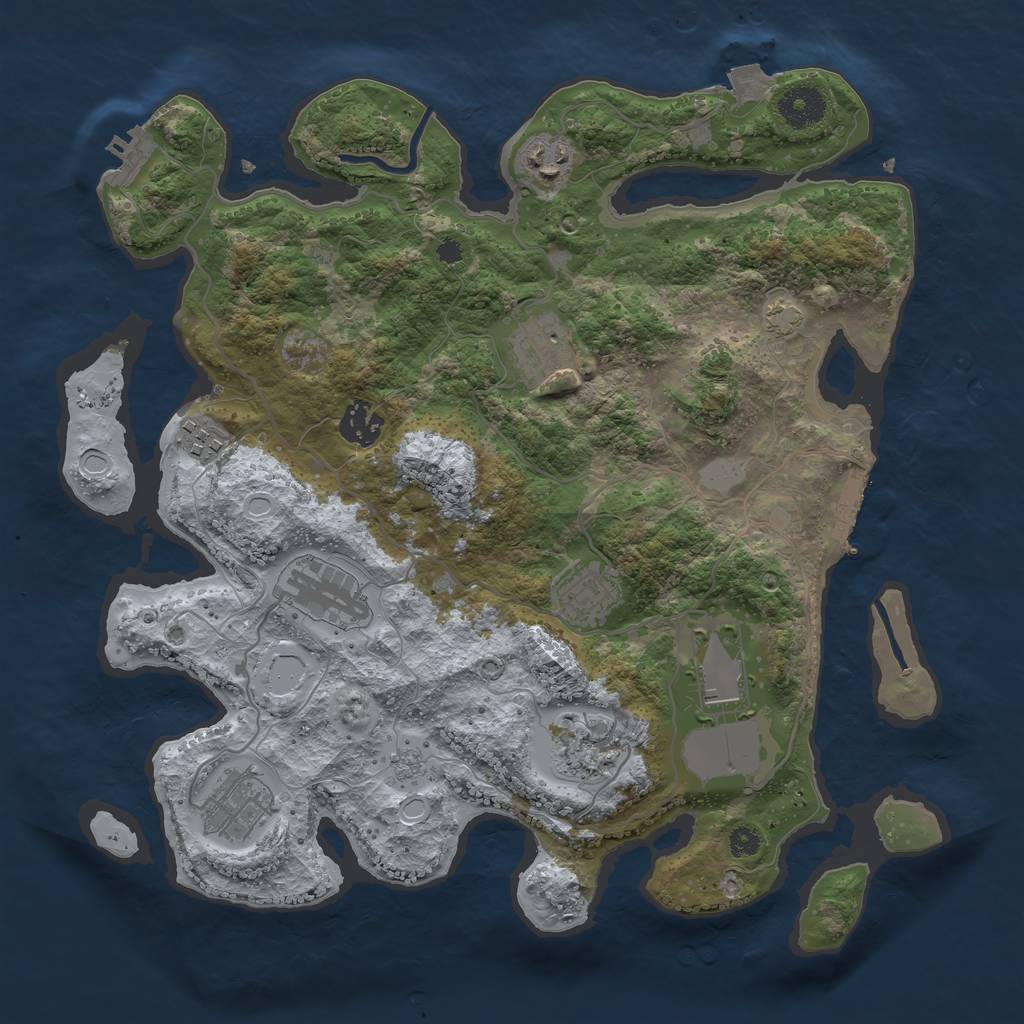 Rust Map: Procedural Map, Size: 3500, Seed: 990285, 16 Monuments