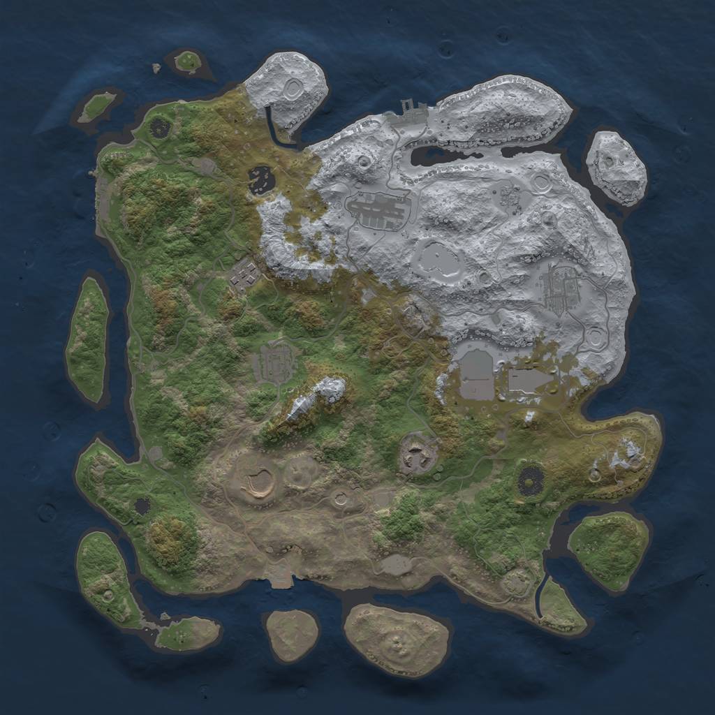 Rust Map: Procedural Map, Size: 3750, Seed: 869406, 16 Monuments