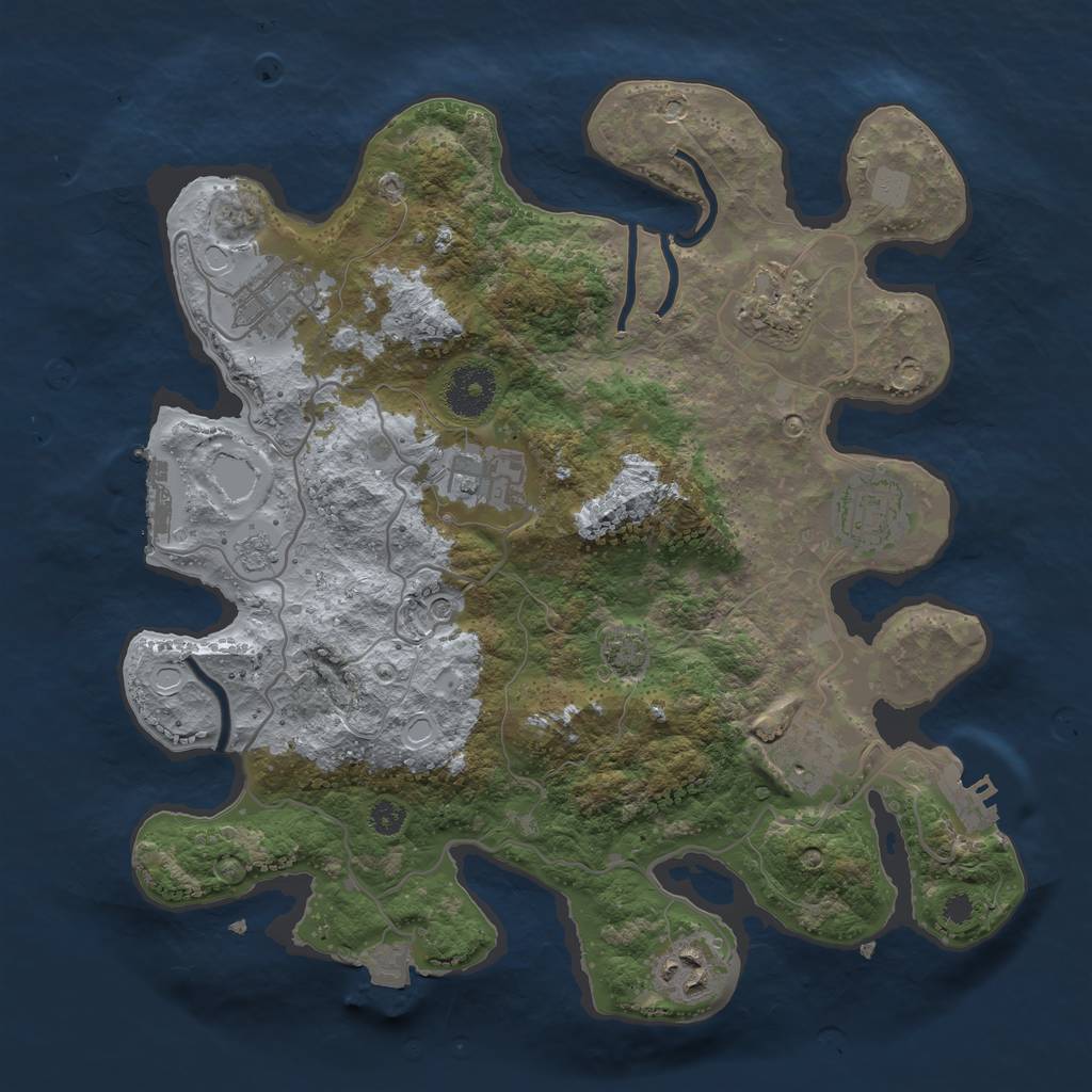 Rust Map: Procedural Map, Size: 3250, Seed: 1072554651, 14 Monuments
