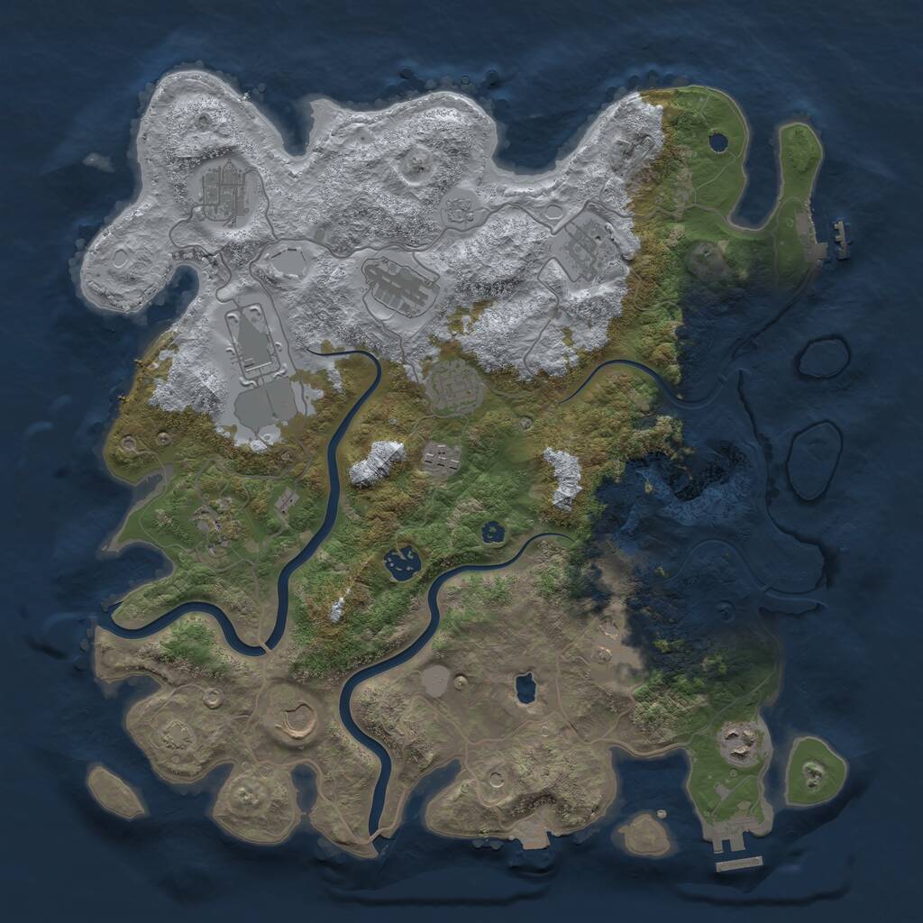 Rust Map: Procedural Map, Size: 4000, Seed: 910527625, 17 Monuments