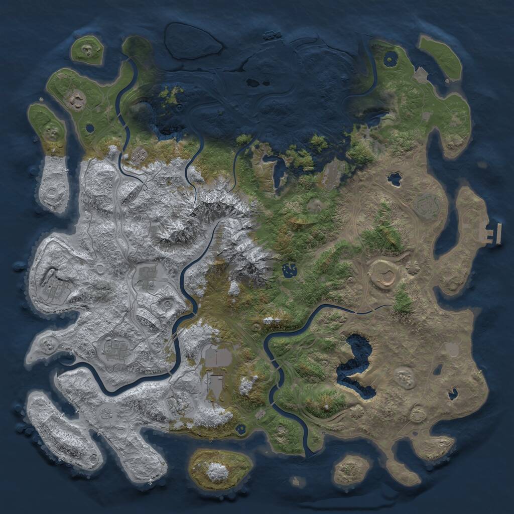 Rust Map: Procedural Map, Size: 5000, Seed: 1225836341, 17 Monuments