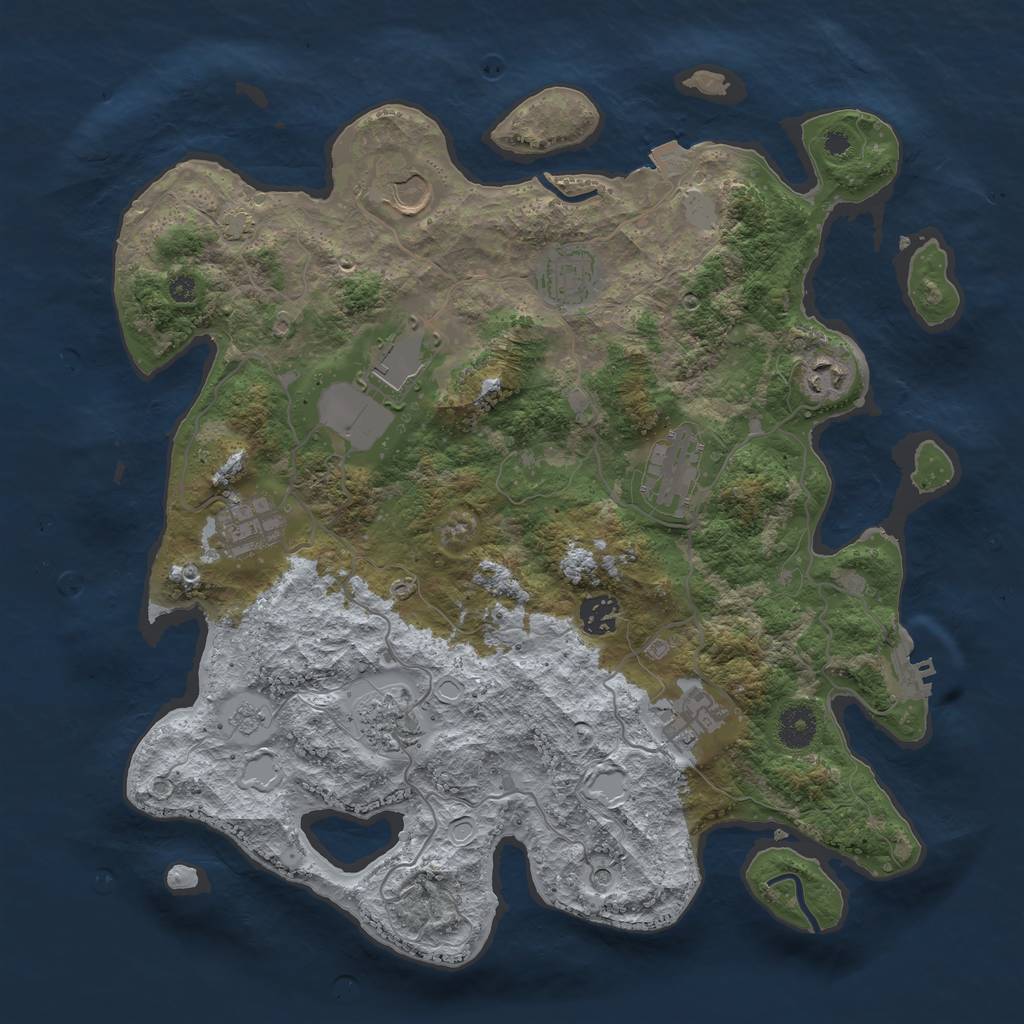 Rust Map: Procedural Map, Size: 3750, Seed: 38908856, 16 Monuments