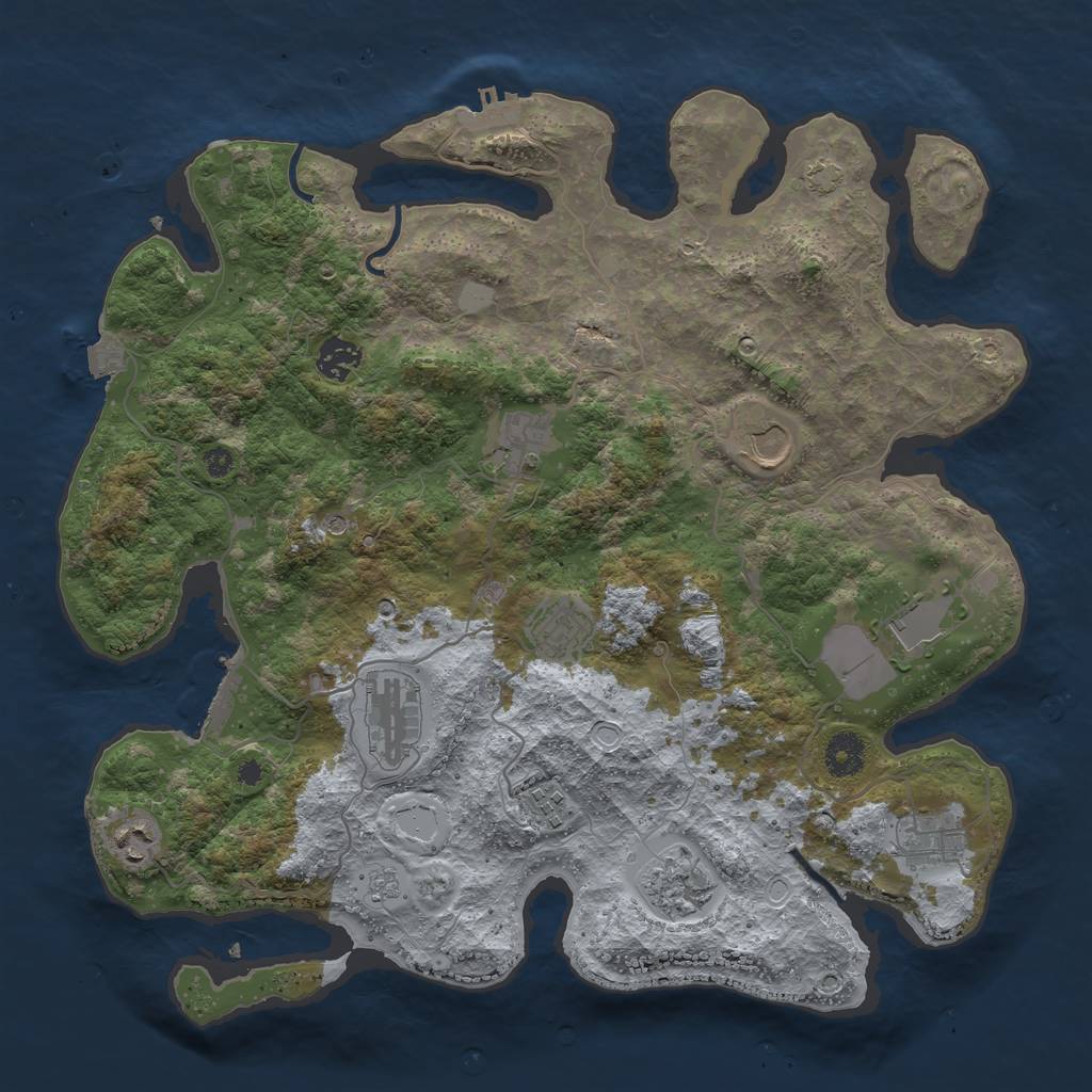 Rust Map: Procedural Map, Size: 3800, Seed: 80153495, 18 Monuments