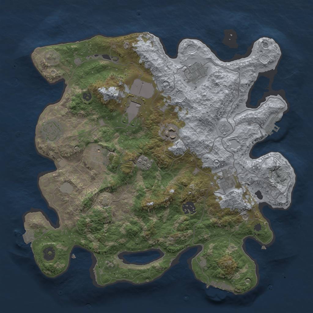 Rust Map: Procedural Map, Size: 3500, Seed: 55237987, 16 Monuments