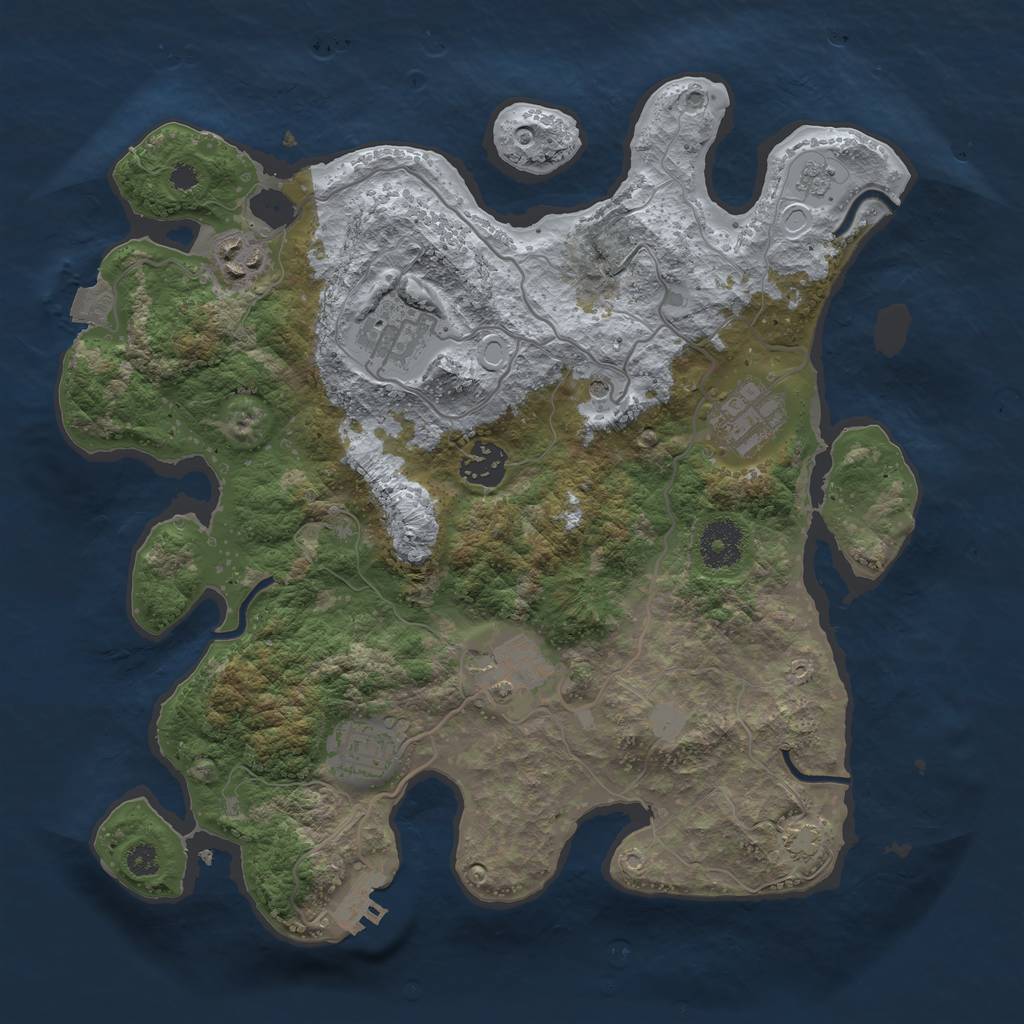 Rust Map: Procedural Map, Size: 3325, Seed: 1, 13 Monuments