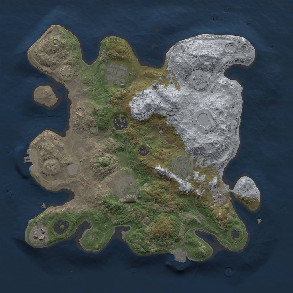 Rust Map: Procedural Map, Size: 3000, Seed: 34453, 12 Monuments