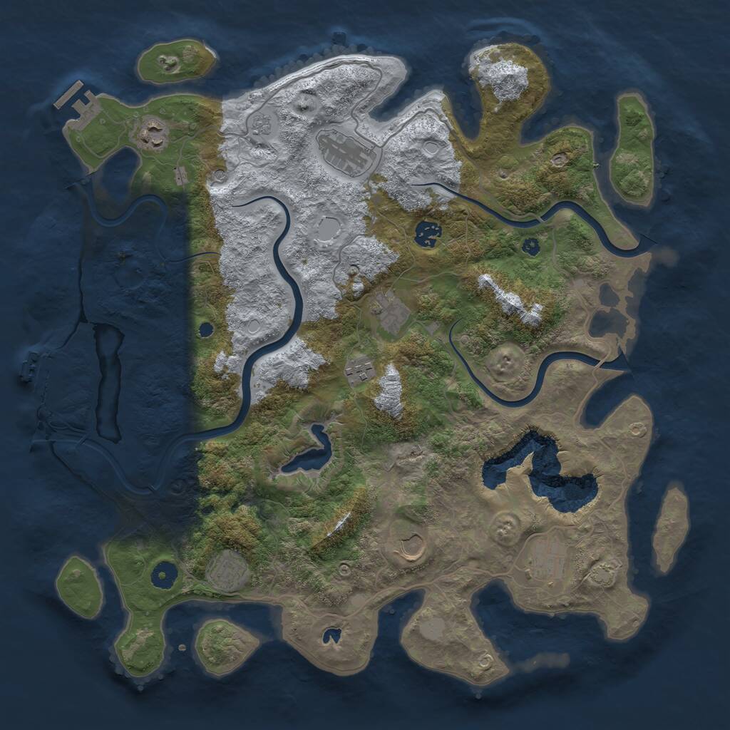 Rust Map: Procedural Map, Size: 4096, Seed: 123456789, 14 Monuments
