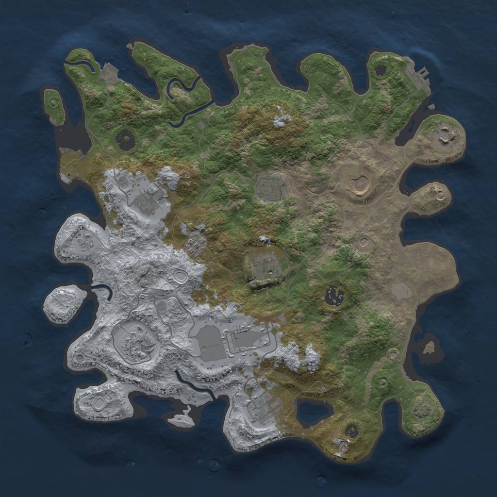 Rust Map: Procedural Map, Size: 3700, Seed: 1354382445, 17 Monuments