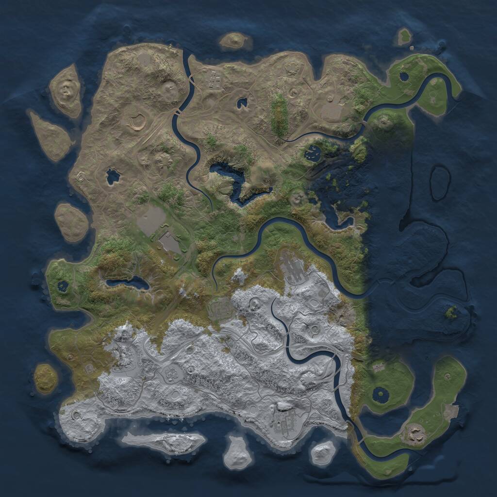 Rust Map: Procedural Map, Size: 4500, Seed: 1148357625, 14 Monuments