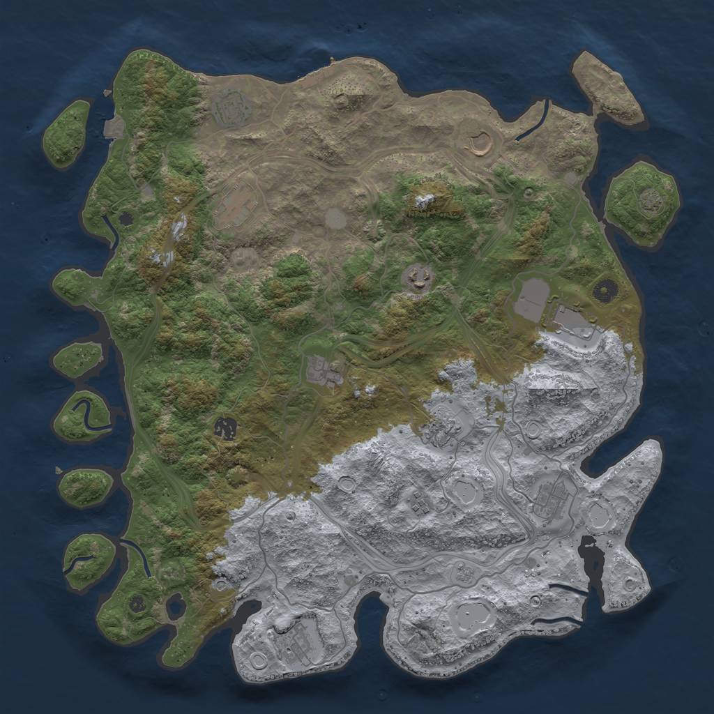 Rust Map: Procedural Map, Size: 4500, Seed: 1587140877, 18 Monuments