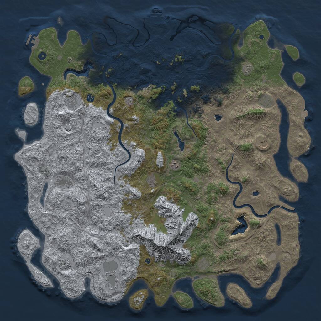 Rust Map: Procedural Map, Size: 6000, Seed: 1099109869, 17 Monuments