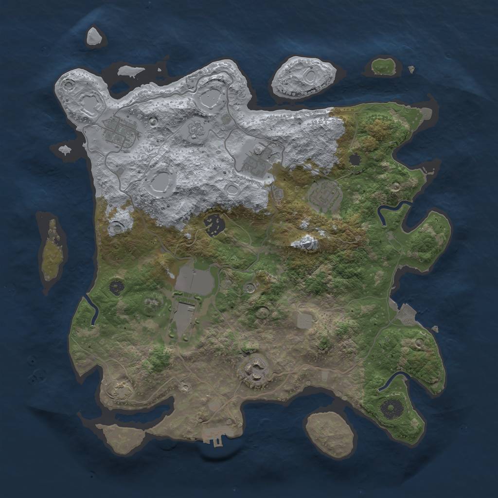 Rust Map: Procedural Map, Size: 3500, Seed: 1244707343, 13 Monuments