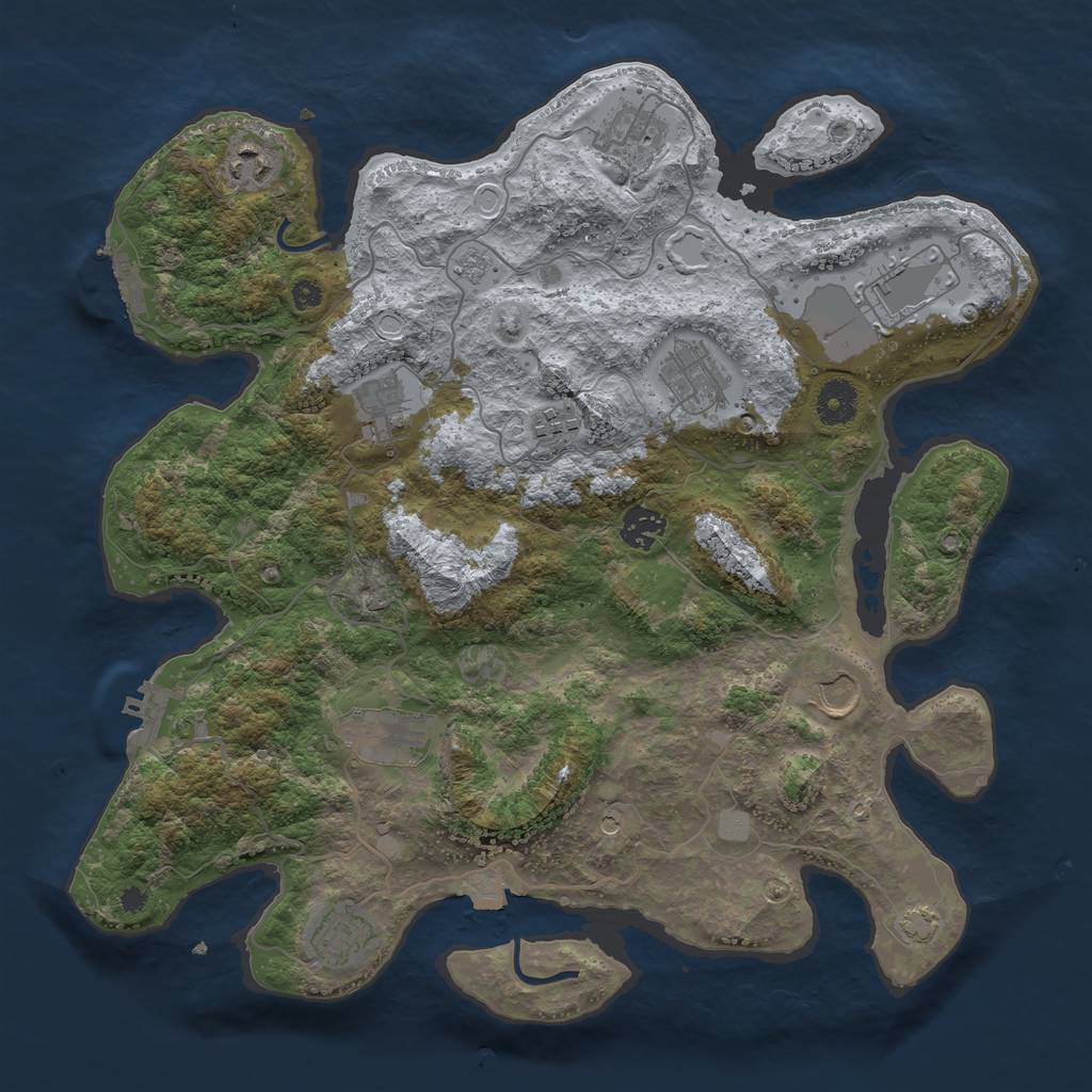 Rust Map: Procedural Map, Size: 3750, Seed: 646077440, 18 Monuments