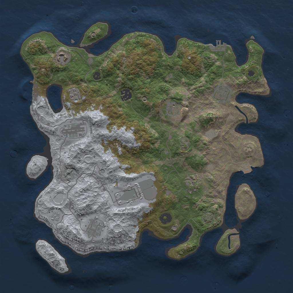 Rust Map: Procedural Map, Size: 3750, Seed: 676703099, 17 Monuments