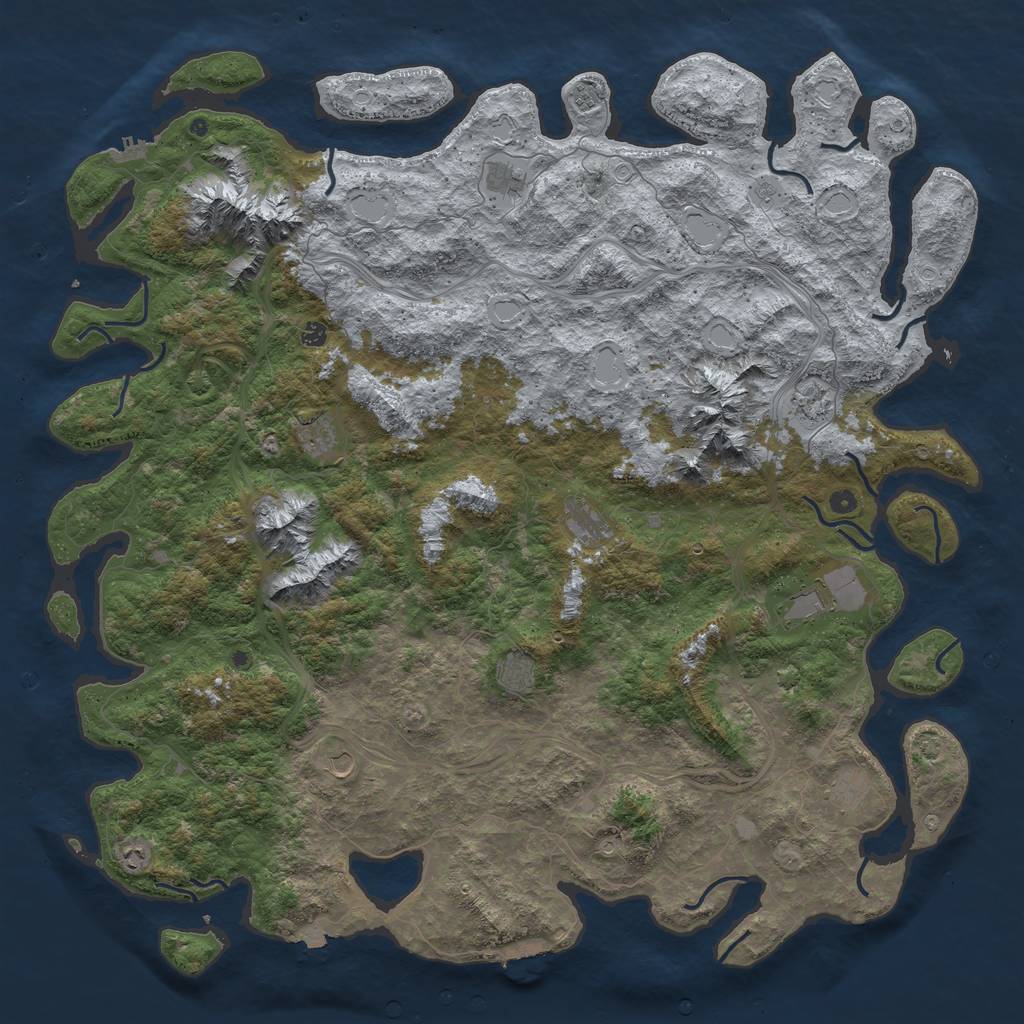 Rust Map: Procedural Map, Size: 6000, Seed: 636447246, 19 Monuments