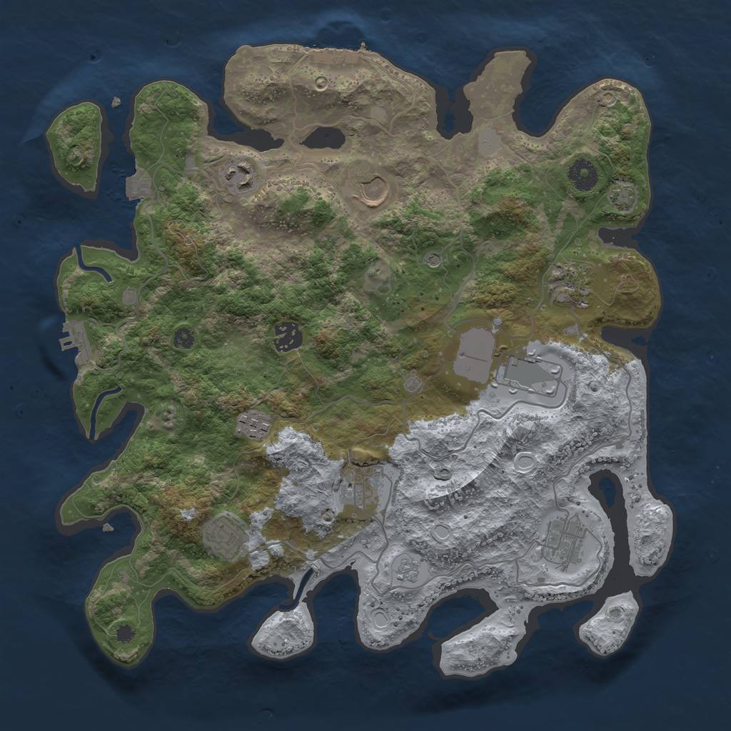 Rust Map: Procedural Map, Size: 3600, Seed: 1946253818, 17 Monuments