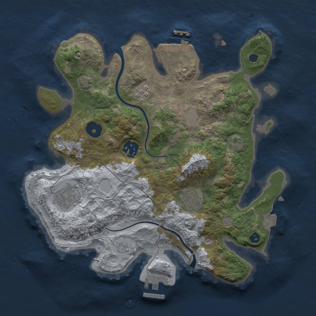 Rust Map: Procedural Map, Size: 3000, Seed: 32459, 10 Monuments