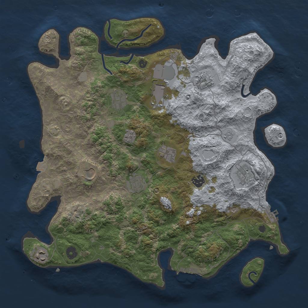 Rust Map: Procedural Map, Size: 3850, Seed: 710975022, 18 Monuments