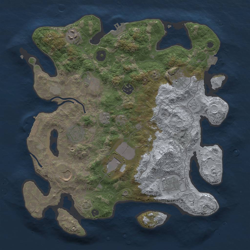Rust Map: Procedural Map, Size: 3500, Seed: 93454261, 17 Monuments