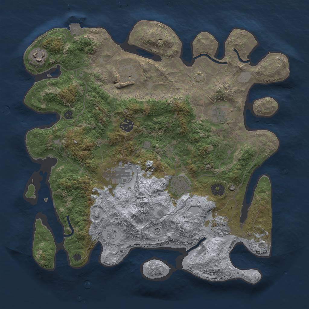 Rust Map: Procedural Map, Size: 3450, Seed: 55072453, 13 Monuments