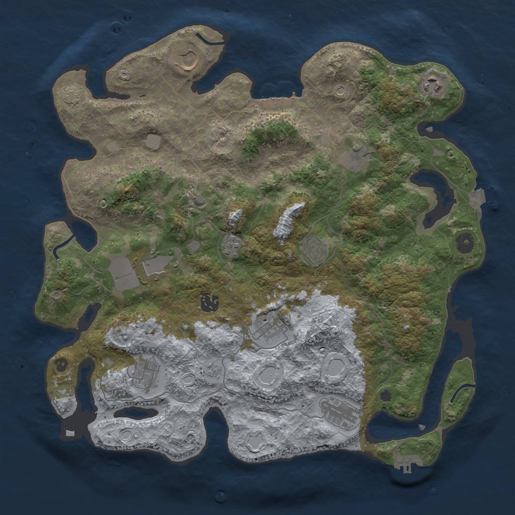 Rust Map: Procedural Map, Size: 3950, Seed: 58381275, 19 Monuments