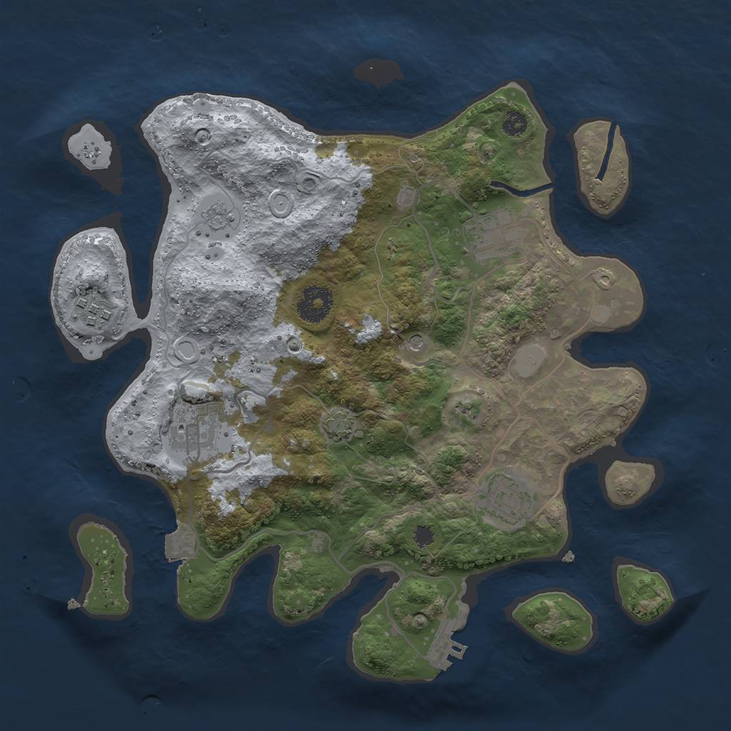 Rust Map: Procedural Map, Size: 3000, Seed: 1186869993, 11 Monuments