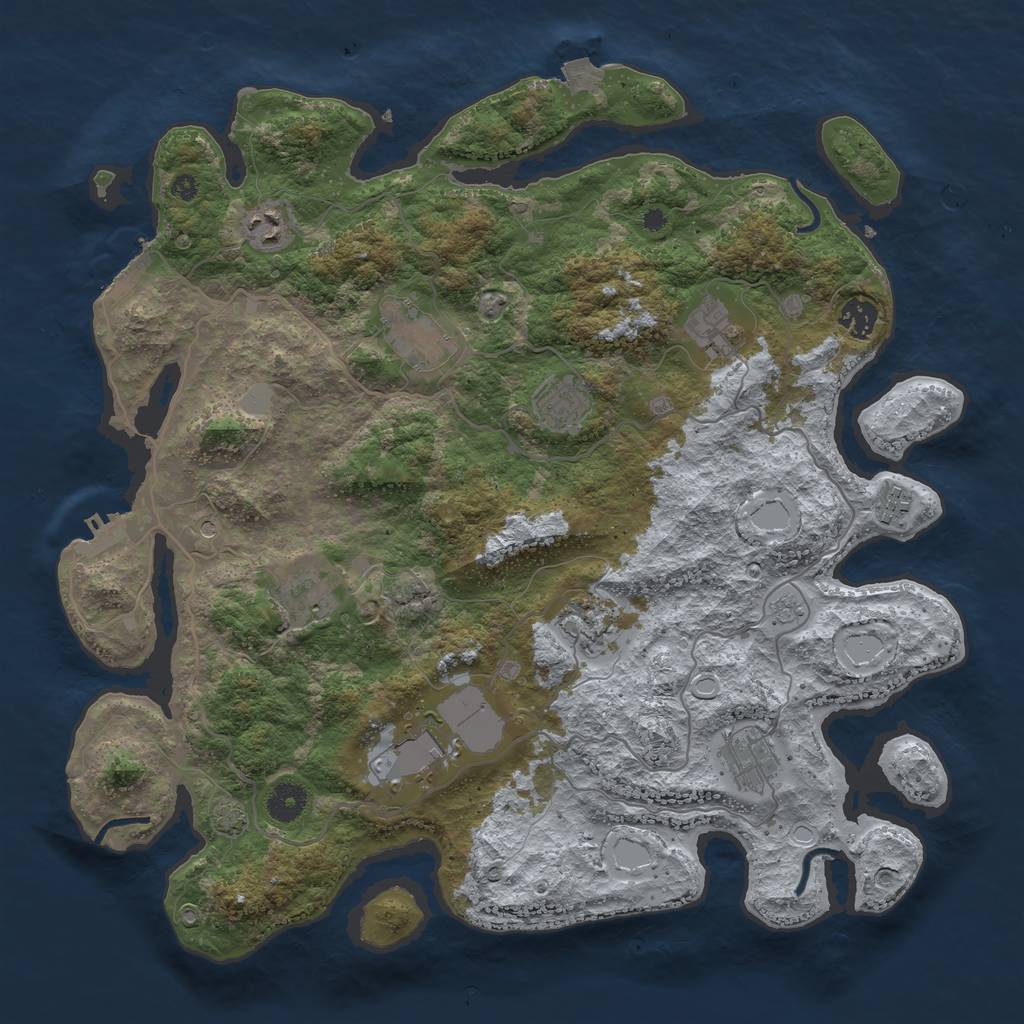 Rust Map: Procedural Map, Size: 4000, Seed: 1691750266, 18 Monuments