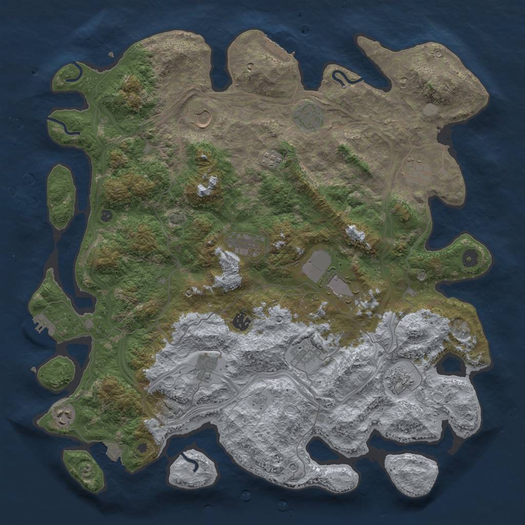 Rust Map: Procedural Map, Size: 4500, Seed: 1279860557, 19 Monuments