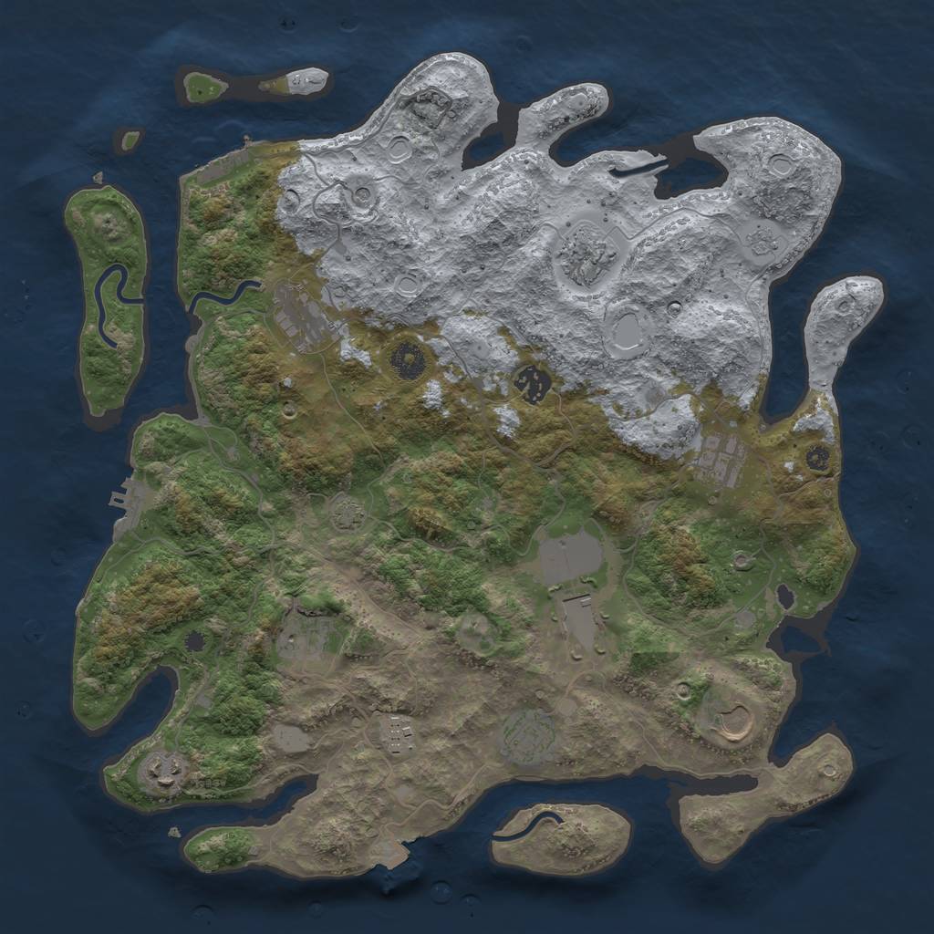 Rust Map: Procedural Map, Size: 3900, Seed: 54661324, 18 Monuments