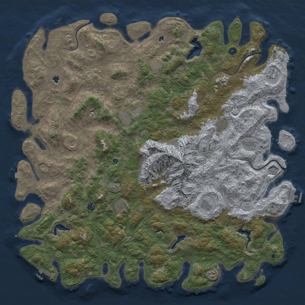 Rust Map: Procedural Map, Size: 6000, Seed: 63919992, 17 Monuments
