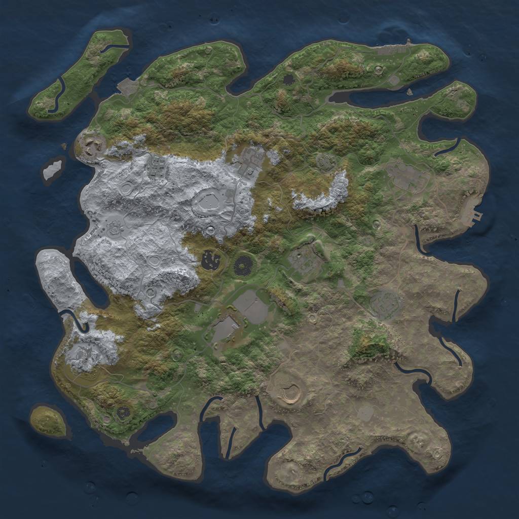 Rust Map: Procedural Map, Size: 3950, Seed: 43536159, 18 Monuments